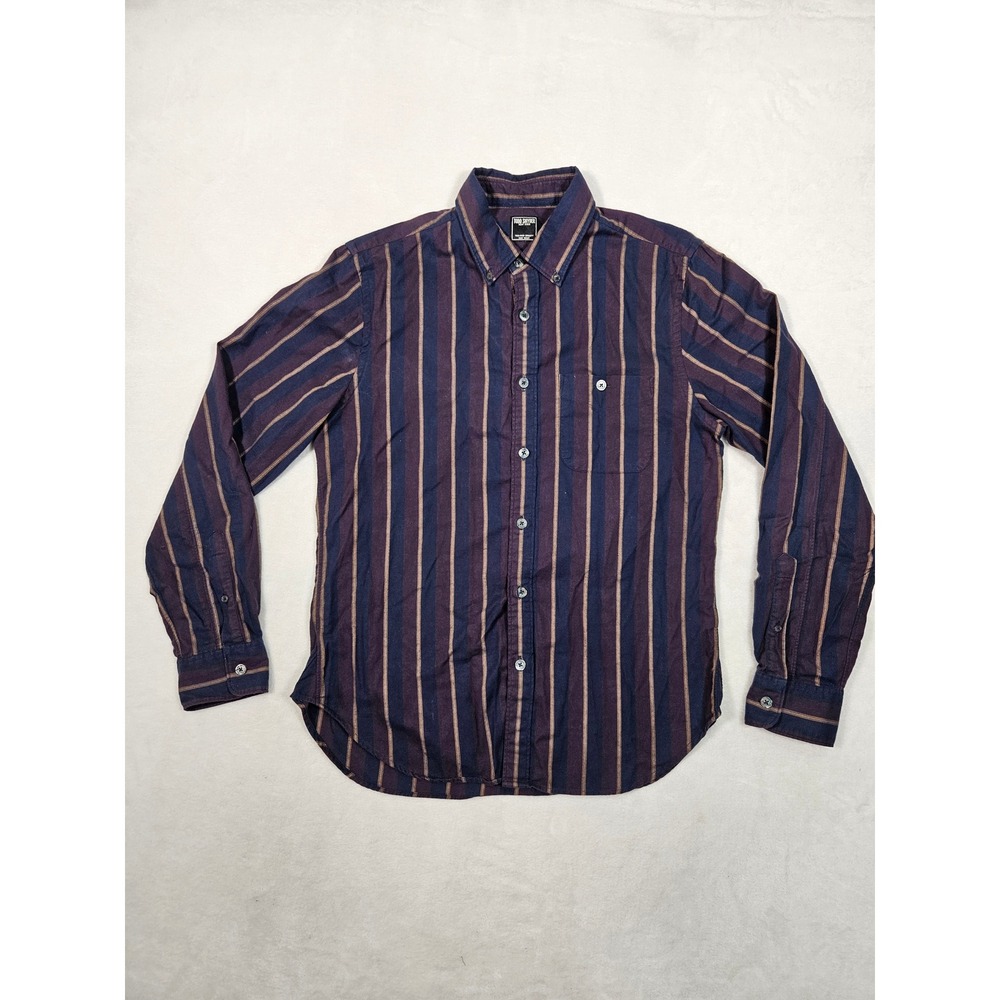 Todd Snyder Mens M Striped Button Down Shirt Navy Plum Gold Cotton Portugal